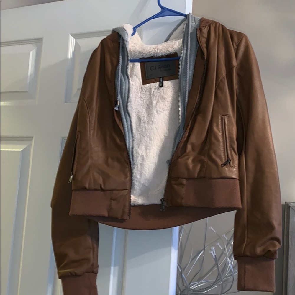 Layered leather jacket